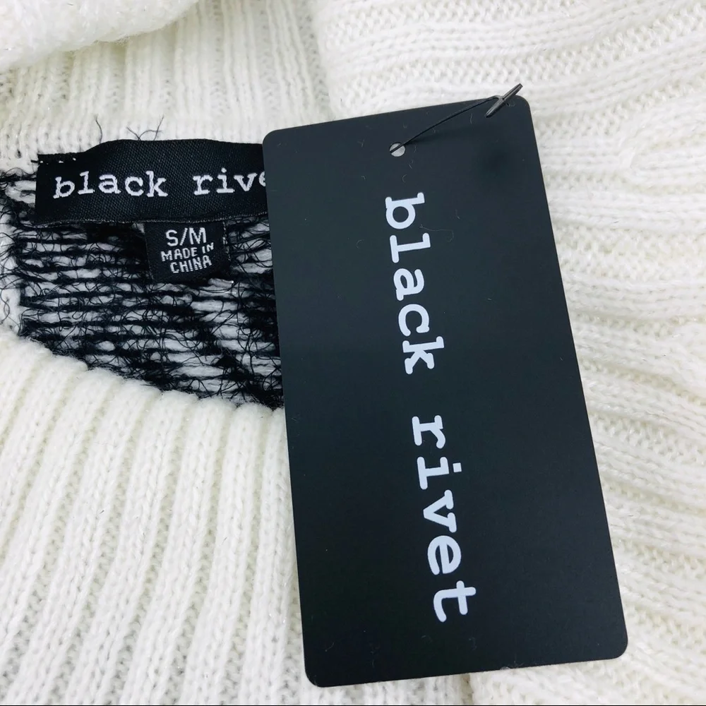 NWT Ivory Black Cowl Neck Poncho Sweater SM/MED - Picture 6 of 8
